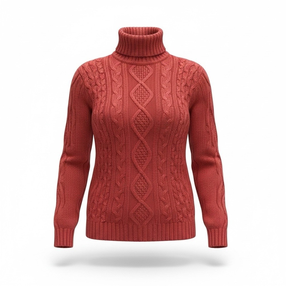 Denim & Co. Rust Red‎ Cable Knit Turtleneck XS